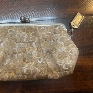 Coach Signature Gold and Brown Clutch
